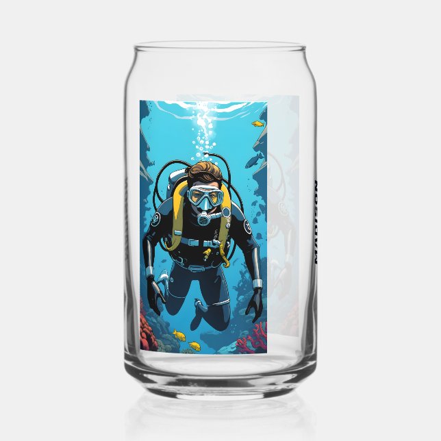 Custom Name Scuba Diver Can Glass (Back)