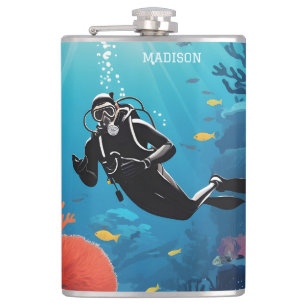 Custom Name Scuba Diver Hip Flask