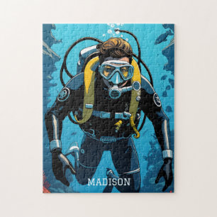 Custom Name Scuba Diver Jigsaw Puzzle
