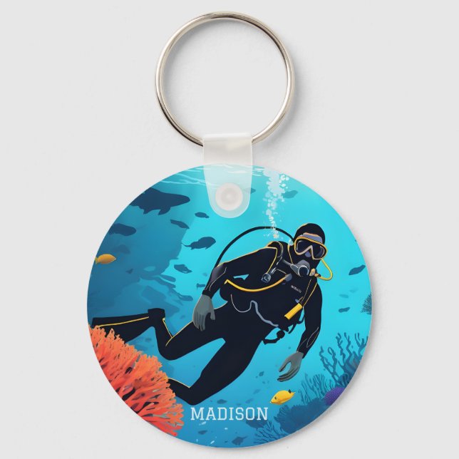 Custom Name Scuba Diver Keychain (Front)