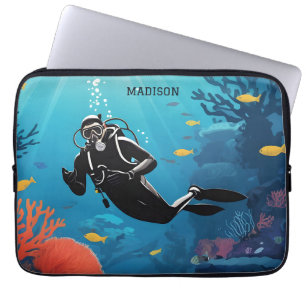 Custom Name Scuba Diver Laptop Sleeve