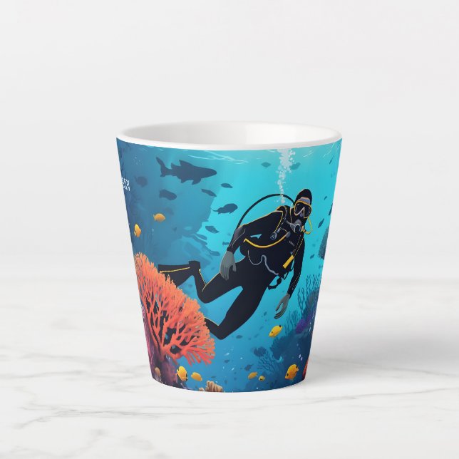 Custom Name Scuba Diver Latte Mug (Front)