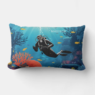 Custom Name Scuba Diver Lumbar Pillow