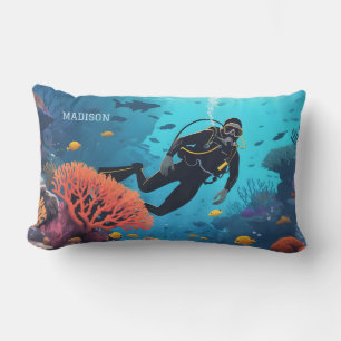 Custom Name Scuba Diver Lumbar Pillow