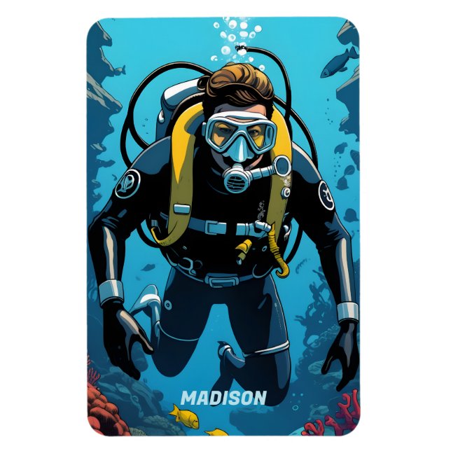 Custom Name Scuba Diver Magnet (Vertical)