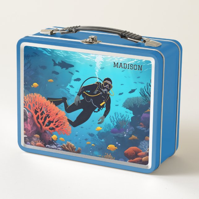 Custom Name Scuba Diver Metal Lunch Box (Front)