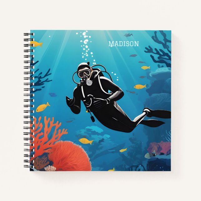 Custom Name Scuba Diver Notebook (Front)