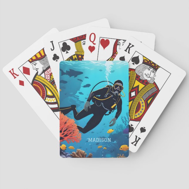 Custom Name Scuba Diver Playing Cards (Back)