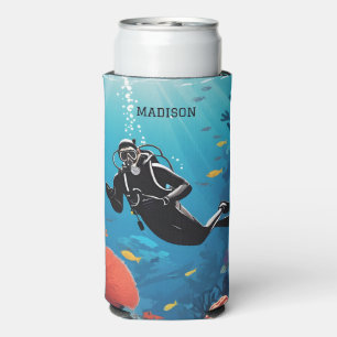 Custom Name Scuba Diver Seltzer Can Cooler