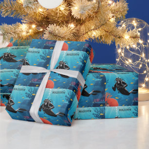 Custom Name Scuba Diver Wrapping Paper