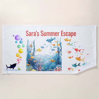 Custom Name Sea Life Summer Beach Towel