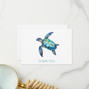 Custom Name Sea Turtle White & Turquoise Thank You Card