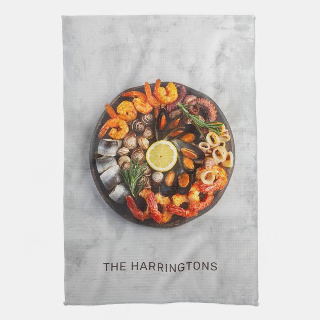 Custom name Seafood Platter Kitchen Towel (Vertical)