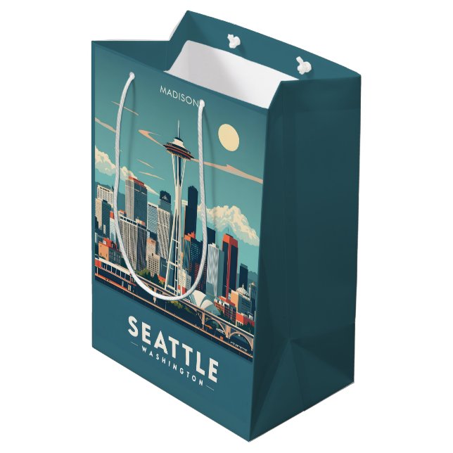 Custom Name Seattle Washington Medium Gift Bag (Back Angled)