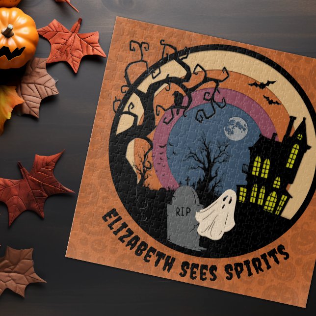 Custom Name Sees Spirits Halloween Faux Papercut Jigsaw Puzzle (Creator Uploaded)