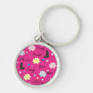Custom Name Self Love Pink Floral Keychain