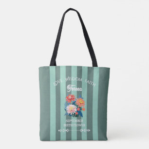 Custom Name September Birth Flower Towel Set  Tote Bag