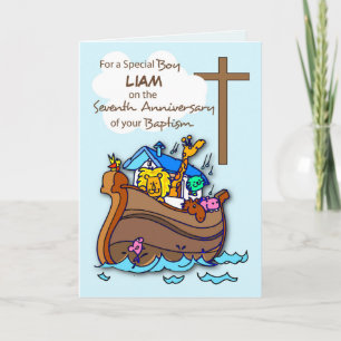 Custom Name Seventh Anniversary of Baptism Boy Ark Card