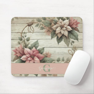 Custom Name Shabby Chic Pastel Poinsettias Garland Mouse Pad