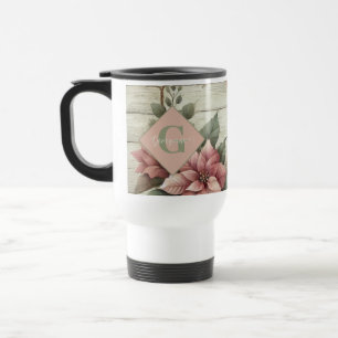 Custom Name Shabby Chic Pastel Poinsettias Garland Travel Mug