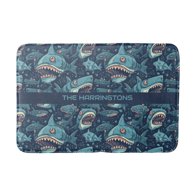 Custom Name Sharks Pattern Bath Mat (Front)