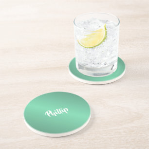 Custom name shiny turquoise coaster