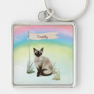 Custom Name Siamese Cat Pet Keychain