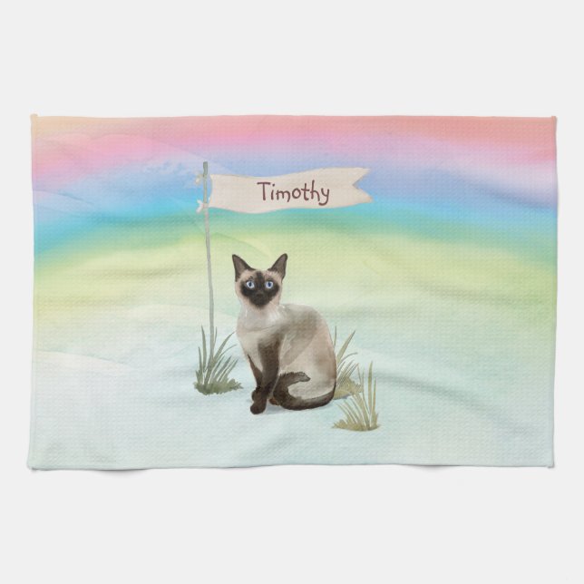 Custom Name Siamese Cat Pet Kitchen Towel (Horizontal)
