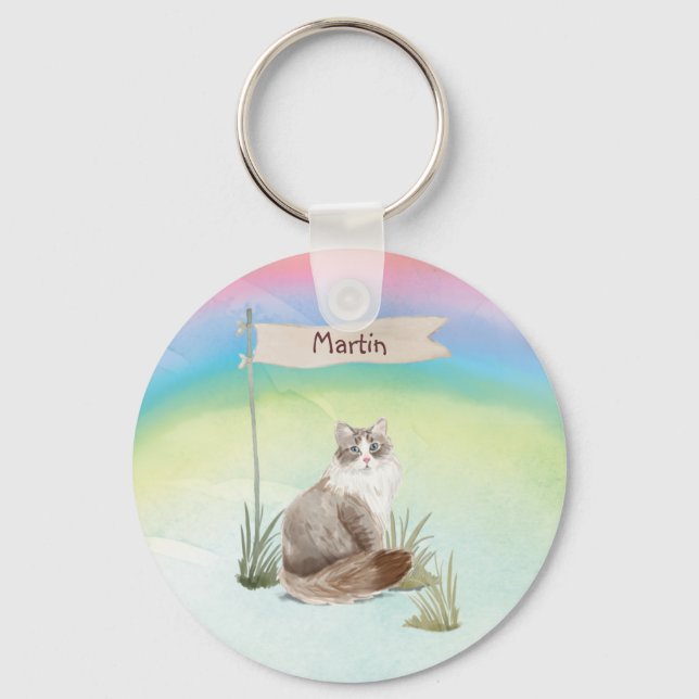 Custom Name Siberian Cat Pet Keychain (Front)