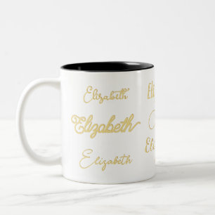 Custom Name Signature Monogram Elegant Gold Script Two-Tone Coffee Mug