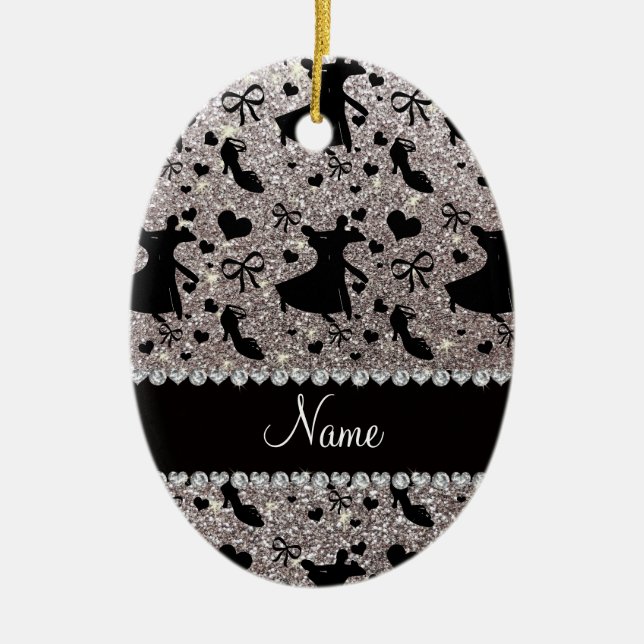Custom name silver glitter ballroom dancing ceramic ornament (Front)