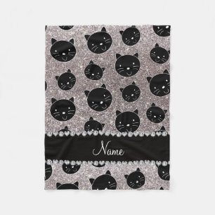 Custom name silver glitter black cat faces fleece blanket