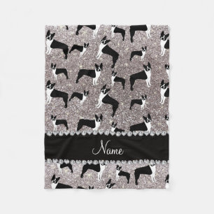 Custom name silver glitter boston terrier fleece blanket
