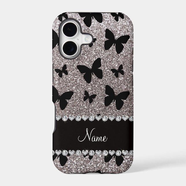 Custom name silver glitter butterflies (Back)