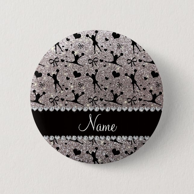 Custom name silver glitter cheerleading 2 inch round button (Front)