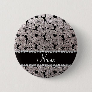 Custom name silver glitter cheerleading 2 inch round button