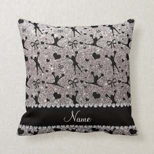 Custom name silver glitter cheerleading throw pillow