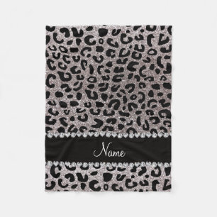 Custom name silver glitter cheetah print fleece blanket
