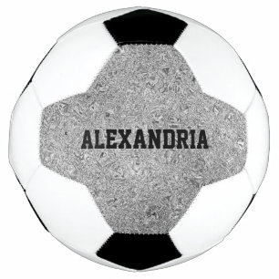 Custom Name Silver Glitter Foil Sparkle Soccer Ball