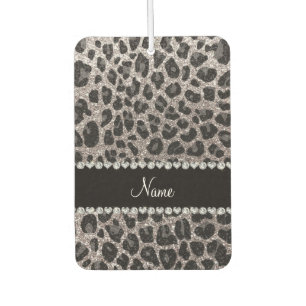 Custom name silver glitter leopard spots air freshener