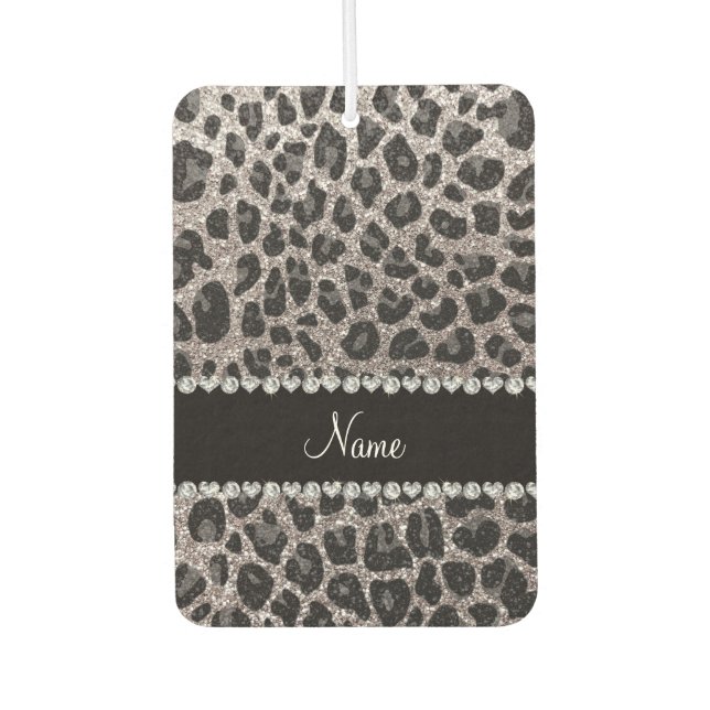 Custom name silver glitter leopard spots air freshener (Front)