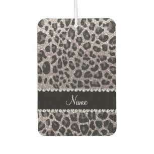 Custom name silver glitter leopard spots air freshener