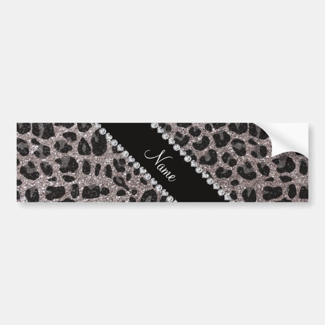 Custom name silver glitter leopard spots bumper sticker (Front)