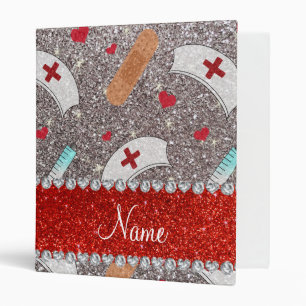 Custom name silver glitter nurse hats heart binder