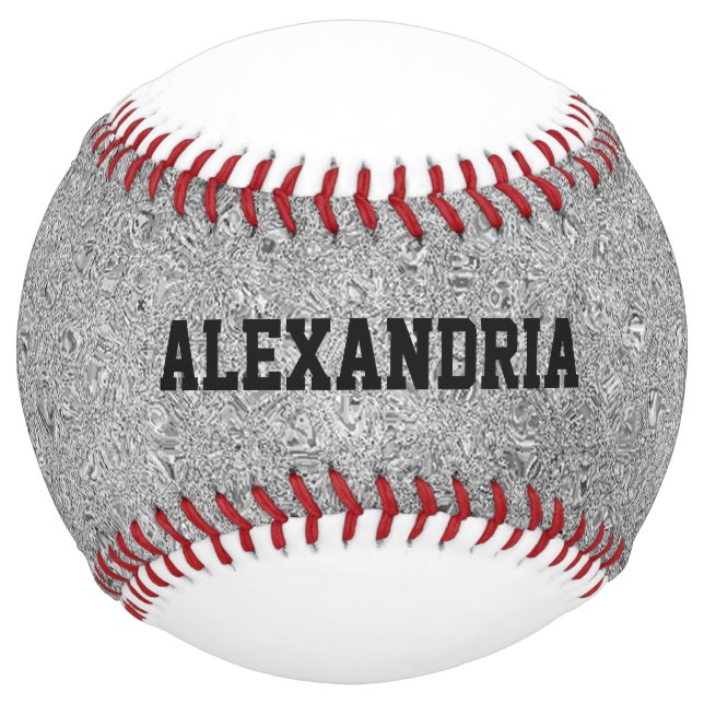 Custom Name Silver Glitter Sparkle Foil Softball (Front)