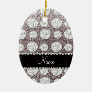 Custom name silver glitter volleyballs ceramic ornament