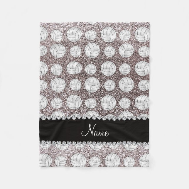 Custom name silver glitter volleyballs fleece blanket (Front)