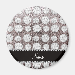 Custom name silver glitter volleyballs magnet