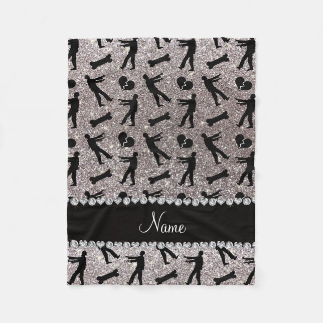 Custom name silver glitter zombies fleece blanket (Front)