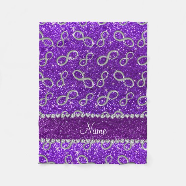 Custom name silver infinity indigo purple glitter fleece blanket (Front)